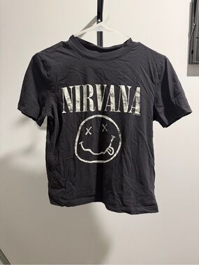 NIRVANA Black Graphic Tee with Smiley Logo